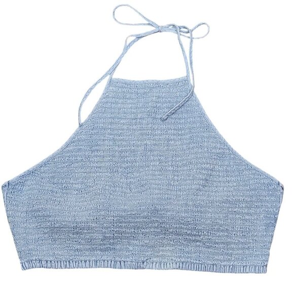 Hollister Light Blue Smocked Front Halter Crop Tank with Back Tie Size Small - Picture 4 of 4